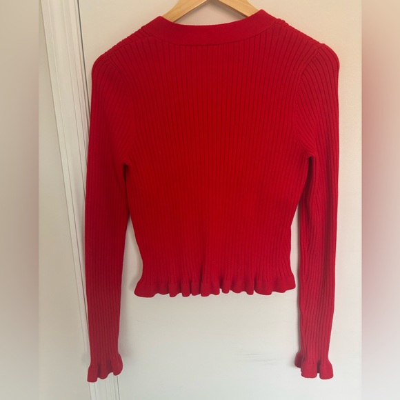 Commense Size L Ruffled Trim Button-Front Long Sleeve Cardigan - Picture 3 of 5